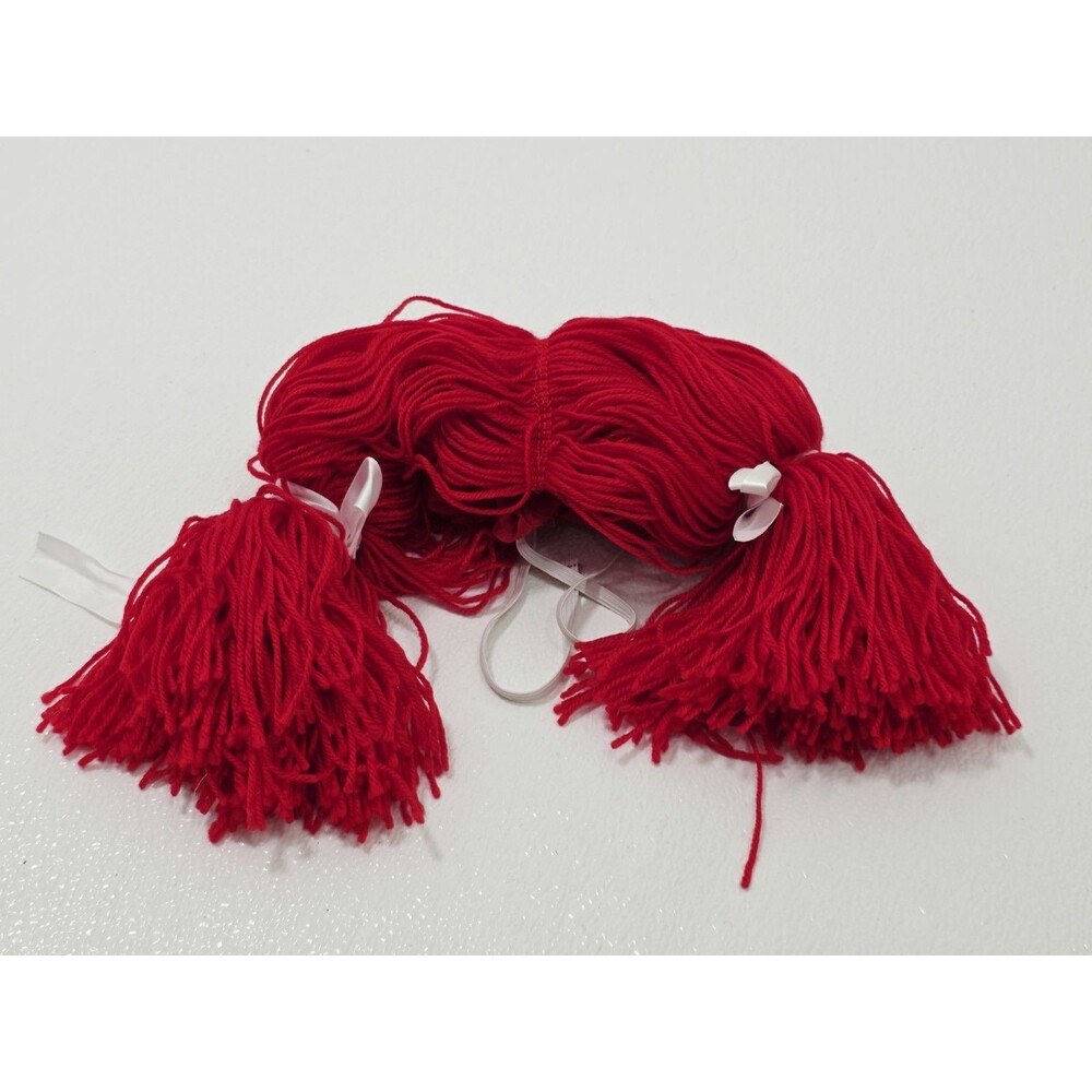 Red Yarn Wig Costume Halloween Rag Doll Pigtails White Bows Elastic Headband